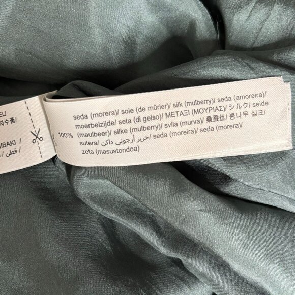 Oysho Silk Embroidered Kaftan Dress Size S Green V Neck Light Slightly Sheer NEW - Picture 10 of 10